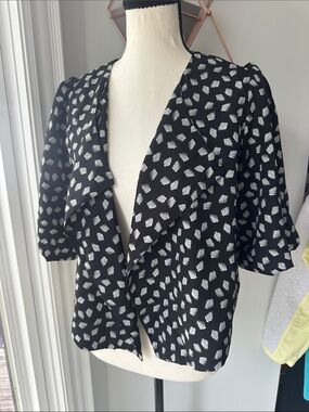 FREEBIRD Black & White Leaf-Print Open Front Top Jacket Cardigan Small Medium